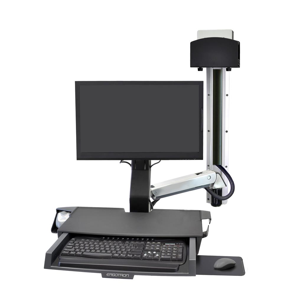 Ergotron SV Combo System with Worksurface & Pan, Small CPU Holder - Aluminium