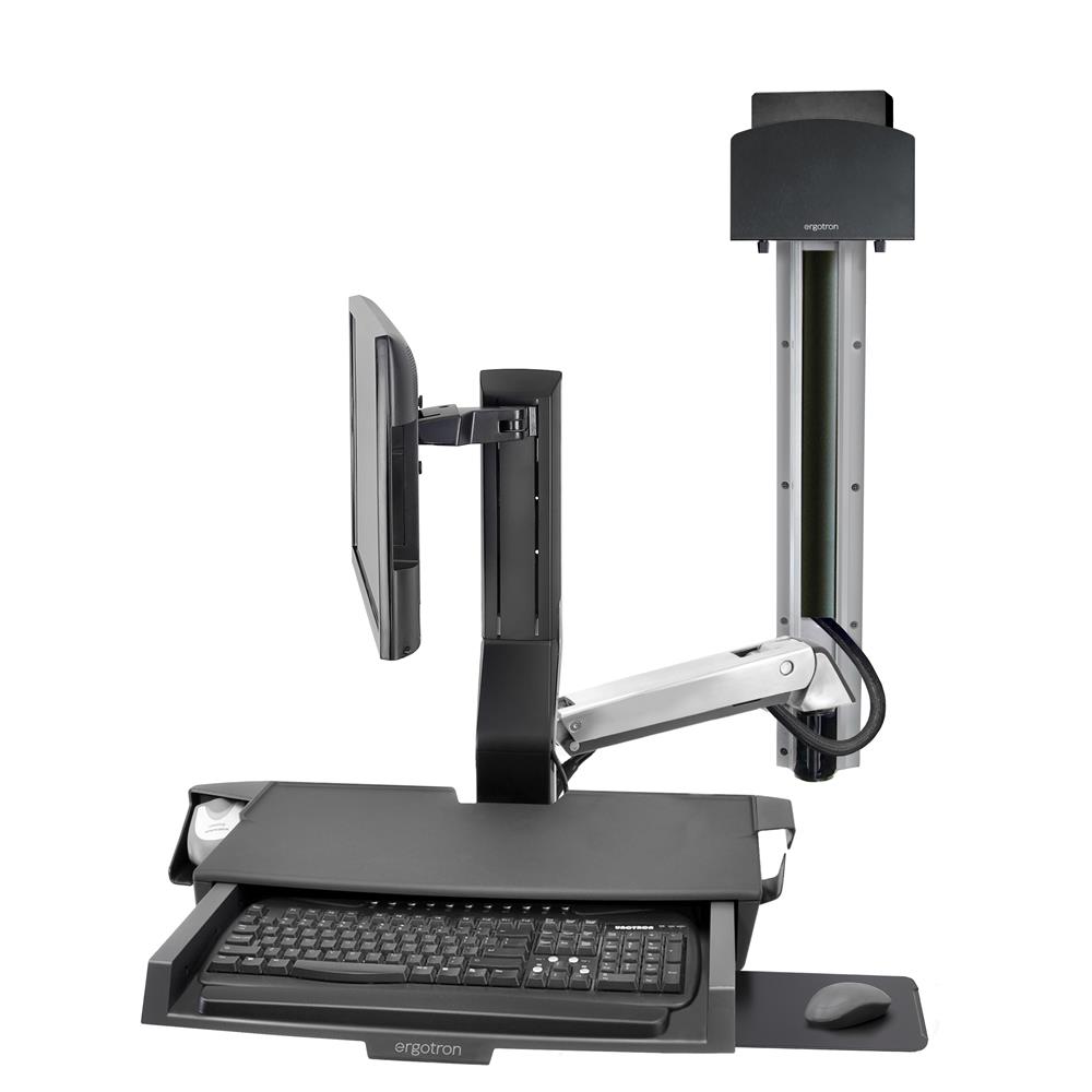 Ergotron SV Combo System with Worksurface & Pan, Small CPU Holder - Aluminium