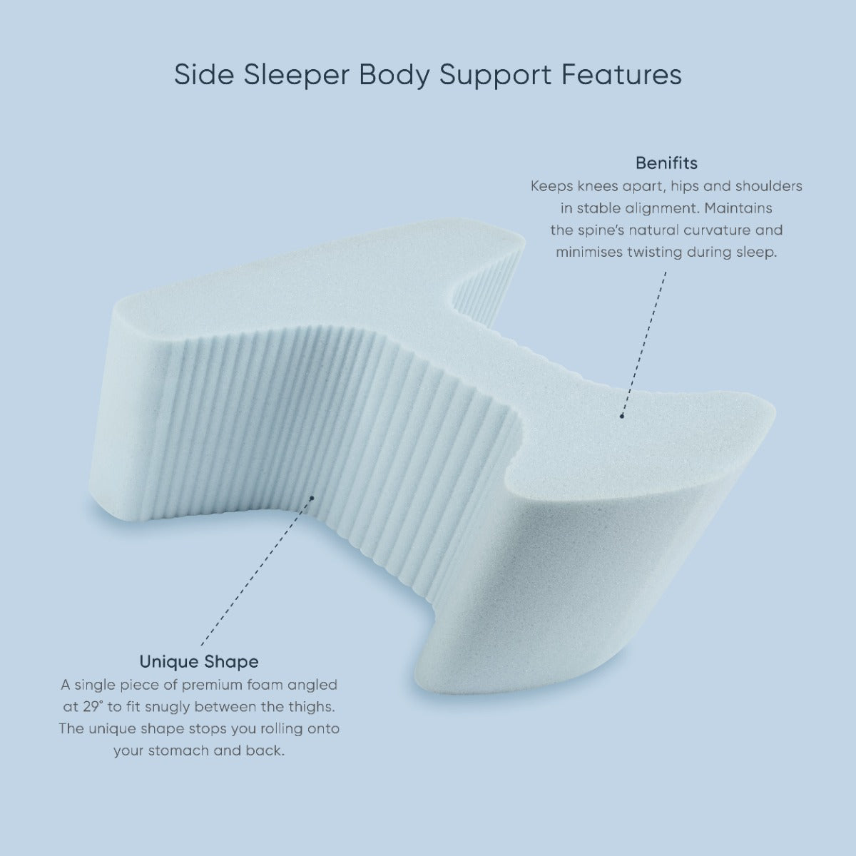 Therapeutic Pillow Side Sleeper Support - Snoring Relief Leg Support