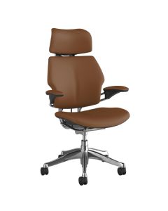 Humanscale Freedom Chair, Gel Arms, Brown Leather, Aluminium