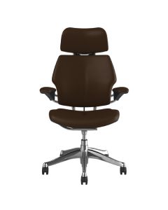 Humanscale Freedom Chair, Gel Arms, Ticino Leather, Coffee, Aluminium