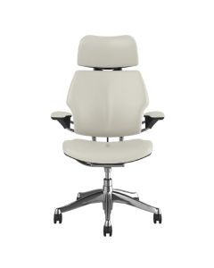 Humanscale Freedom Chair, Gel Arms, White Leather, Aluminium